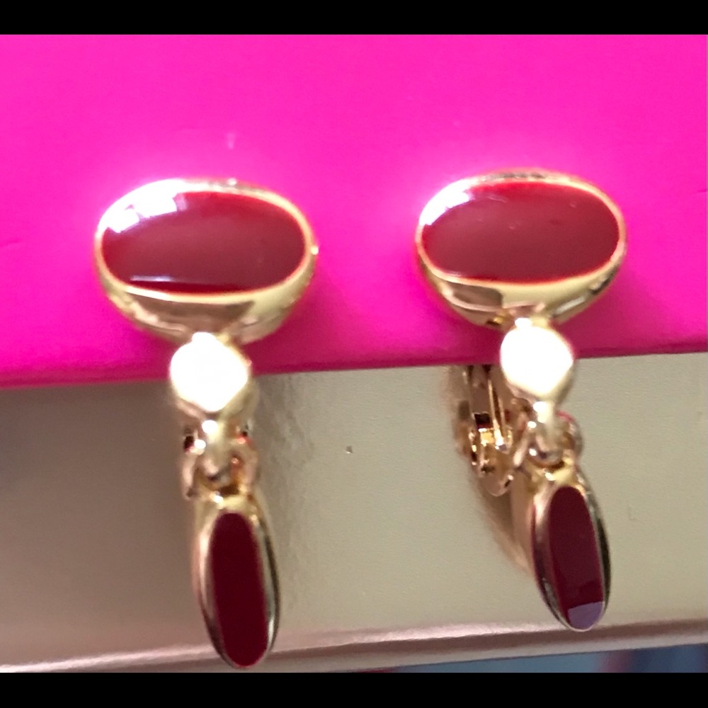 🛍 Monet Goldtone/Burgundy Clip Ons W/Gift Bag